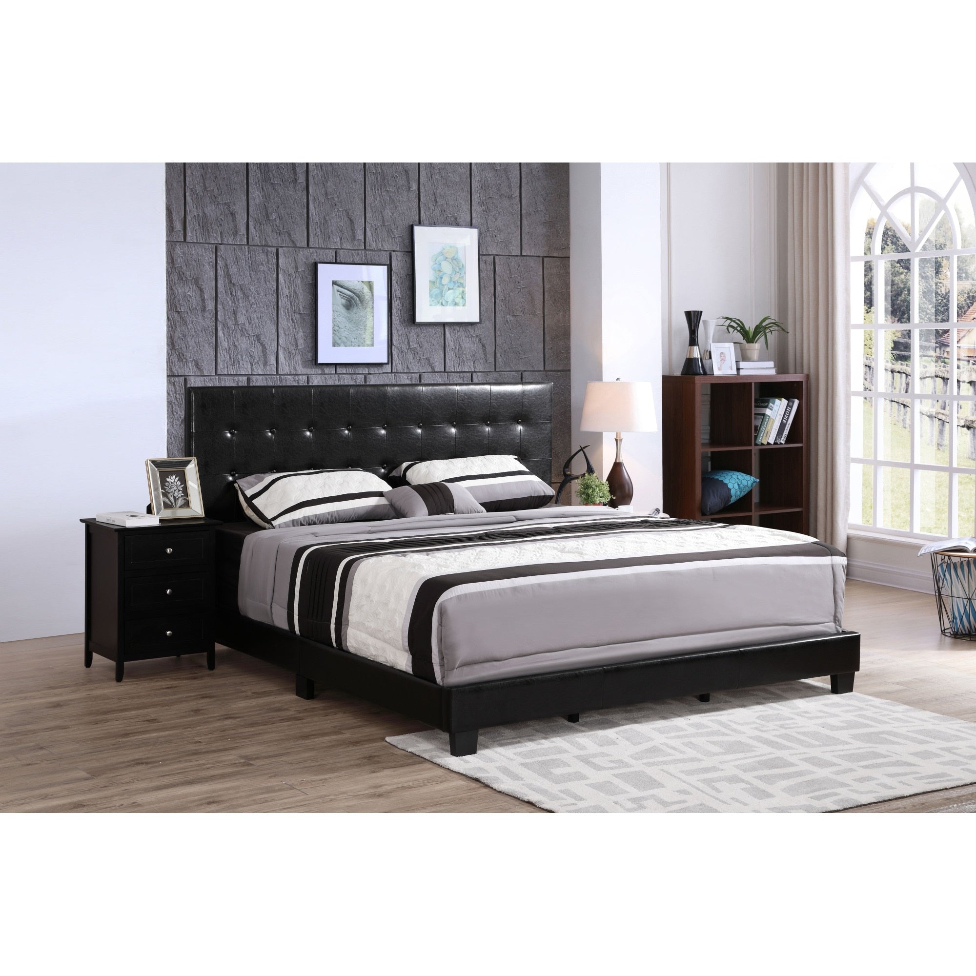 Roomfitters Upholstered Platform Bed Frame With Elegant Button Detailed Headboard No Box Spring Needed Black