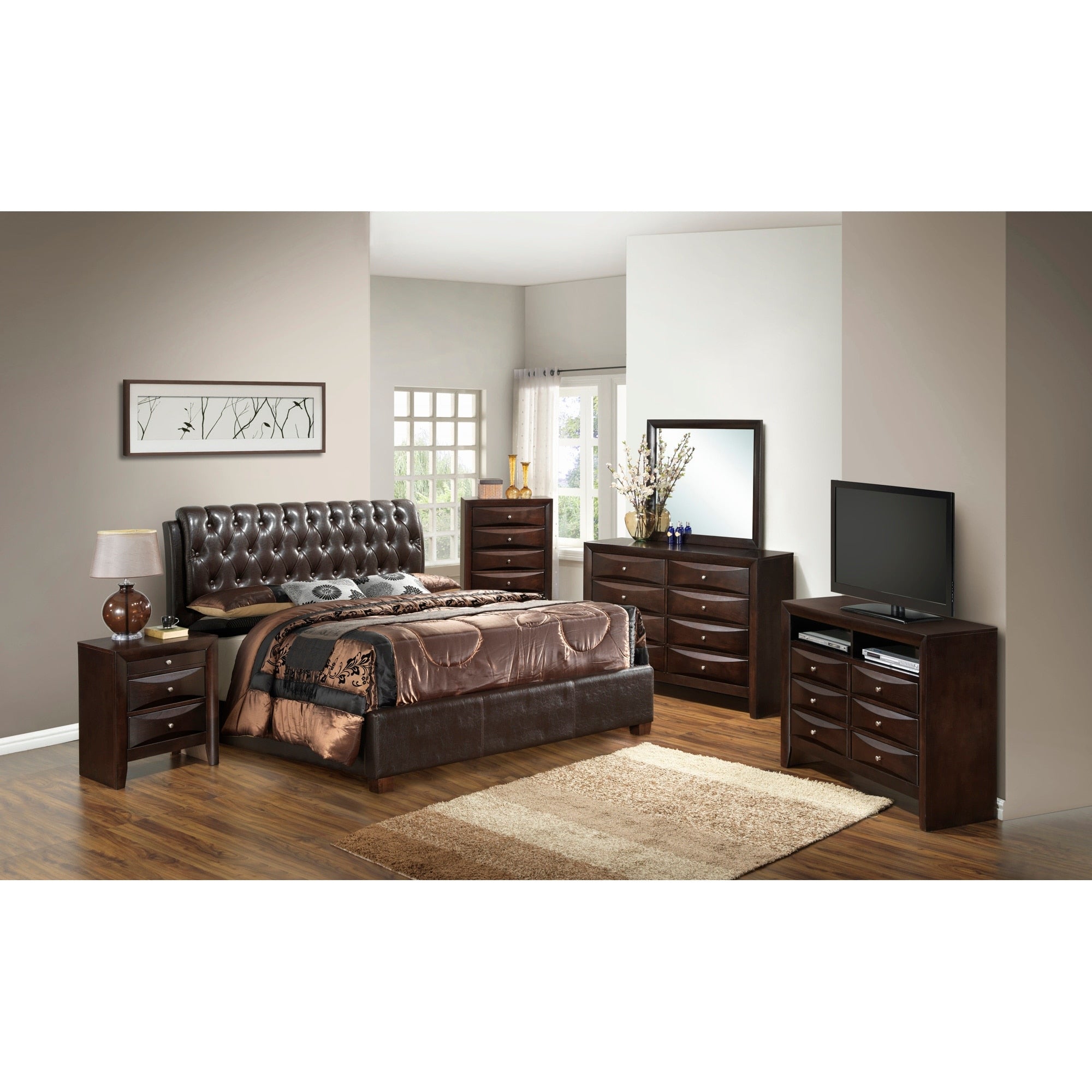Roomfitters Upholstered Platform Bed Frame With Elegant Button Detailed Headboard No Box Spring Needed Dark Brown
