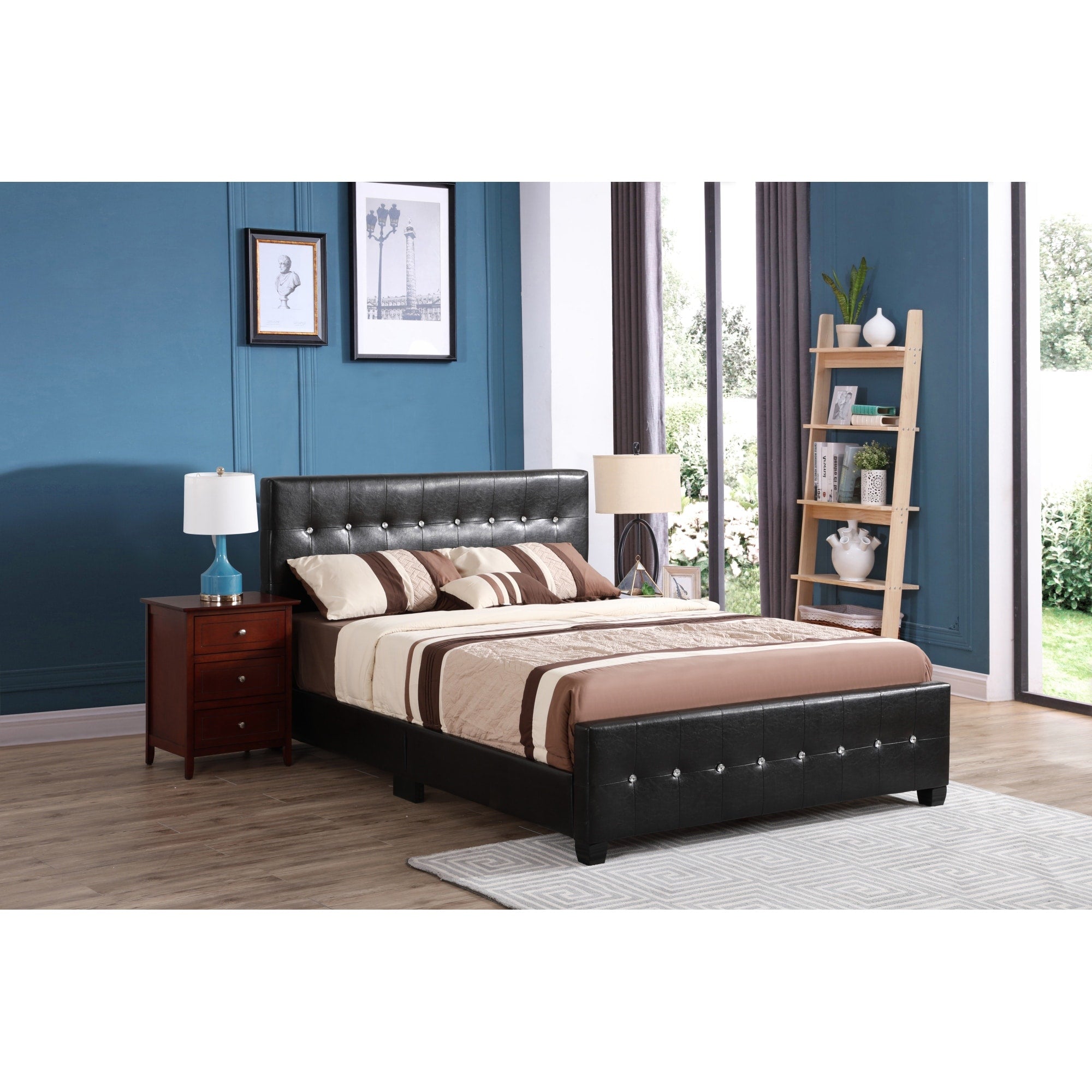 Roomfitters Upholstered Platform Bed Frame With Sparkling Button Detailed Headboard No Box Spring Needed