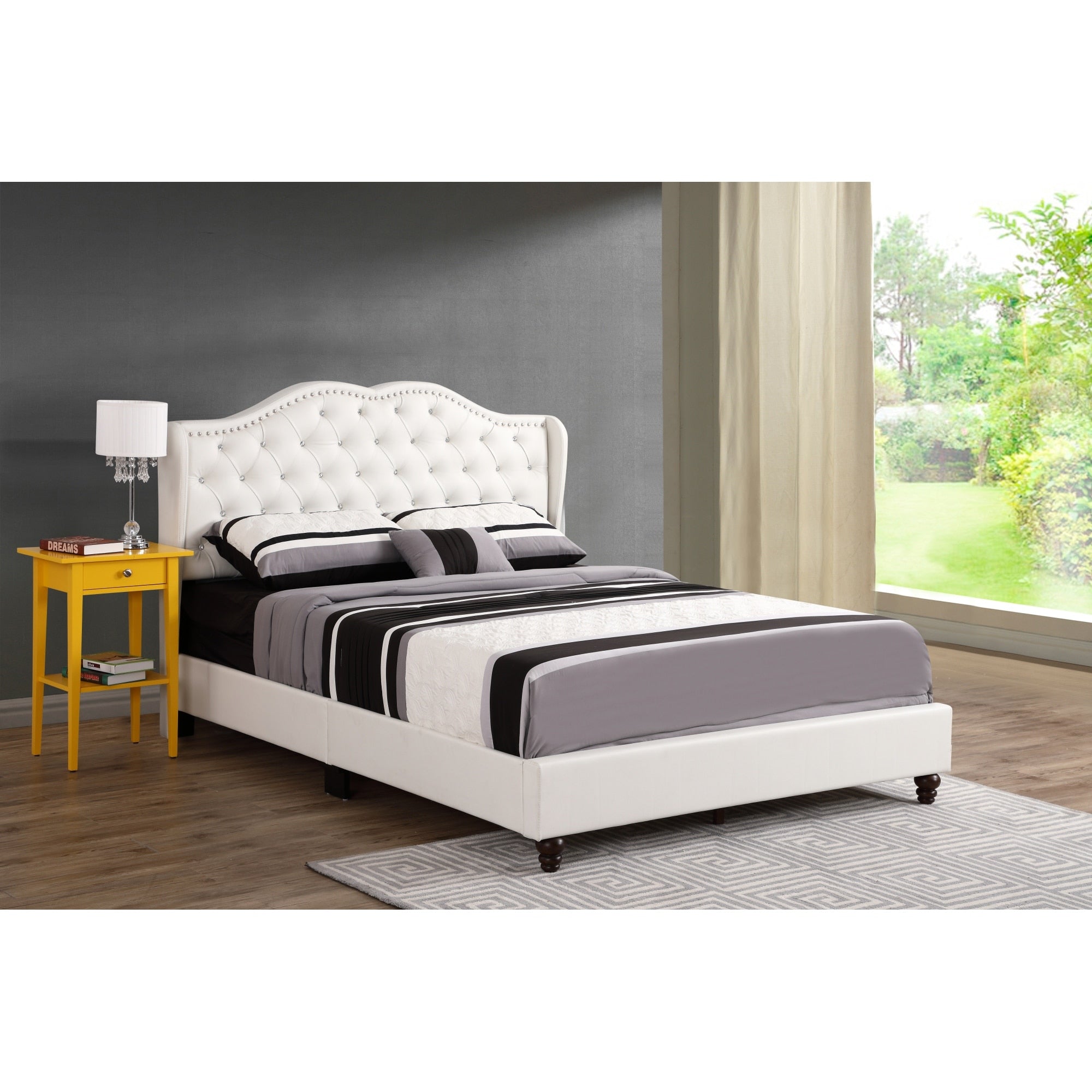 Roomfitters Upholstered Platform Bed Frame With Wingback Nailhead Trim Headboard No Box Spring Needed