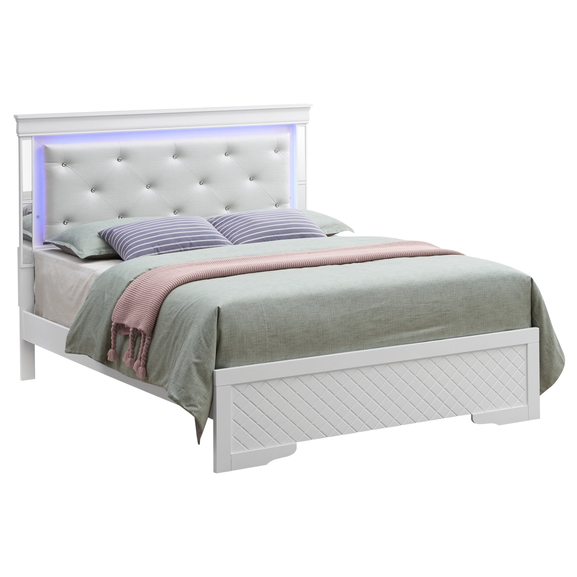 Roomfitters Upholstered Platform Bed With Led Button Detailed Headboard No Box Spring Needed
