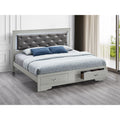 Roomfitters Upholstered Storage Bed Frame With Led Lighted Button Detailed Headboard And Footboard Drawers