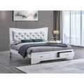 Roomfitters Upholstered Storage Bed Frame With Led Lighted Button Headboard And Footboard Drawers Sparkling White
