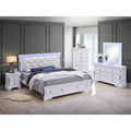 Roomfitters Upholstered Storage Platform Bed Frame With Led Button Detailed Headboard And Drawers Silver Champagne