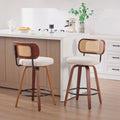 Roomfitters Upholstered Swivel Bar Stools Set Of 2 With Rattan Back And Wood Legs Modern Counter Height Dining Chairs