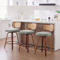 Roomfitters Upholstered Swivel Bar Stools Set Of 3 With Rattan Back And Wood Legs Modern Counter Height Dining Chairs