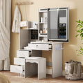 Roomfitters Vanity Desk Set With Sliding Lighted Mirror Makeup Dressing Table With 4 Drawers 9 Storage Spaces White