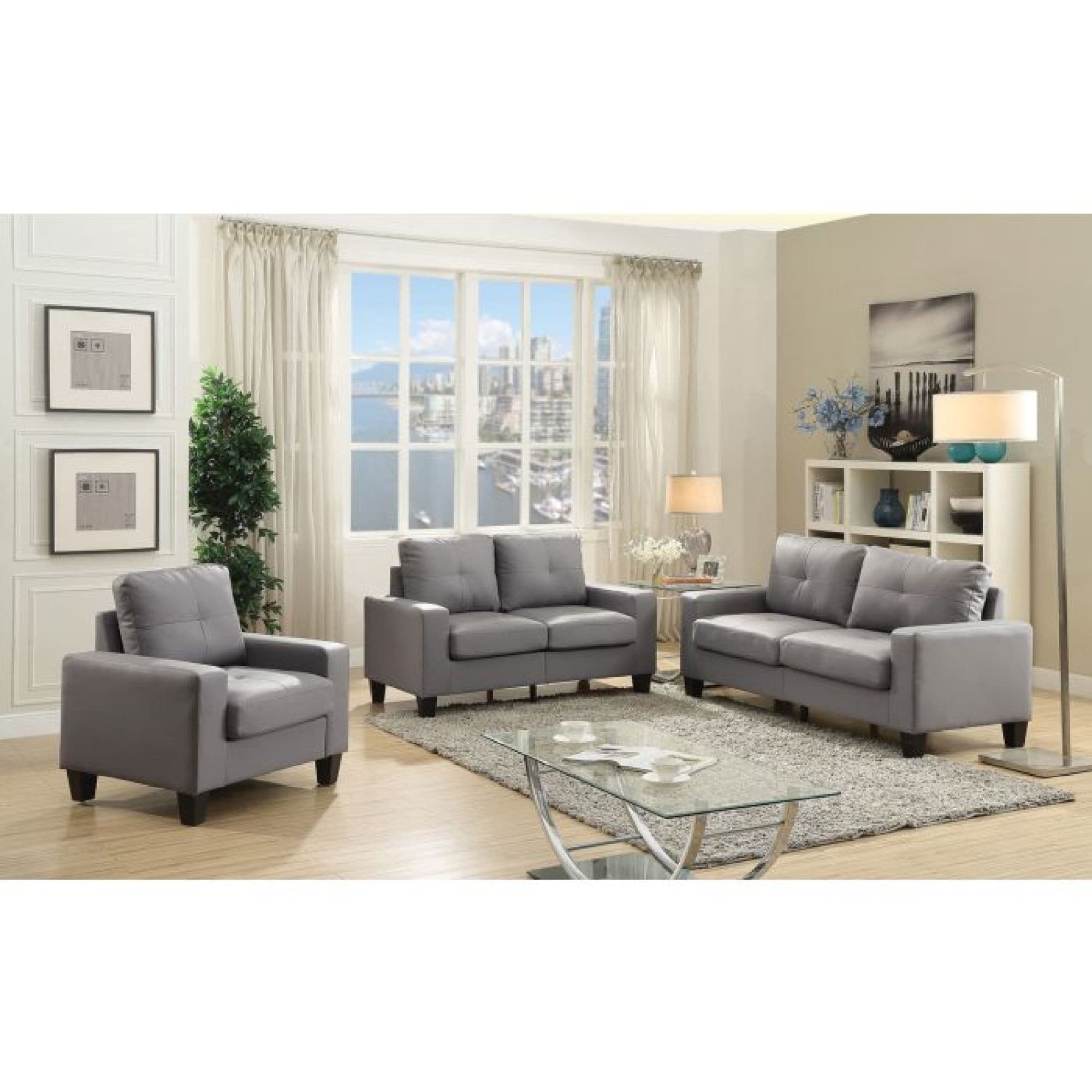 Roomfitters Versatile Casual Loveseat Track Arms Tufted Pu Leather 2 Seater Modern Padded Sofa For Small Spaces