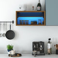 Roomfitters Wall Mounted Storage Cabinet With Led Lights Lift Up Glass Door Modern Floating Kitchen Wine Hutch Black