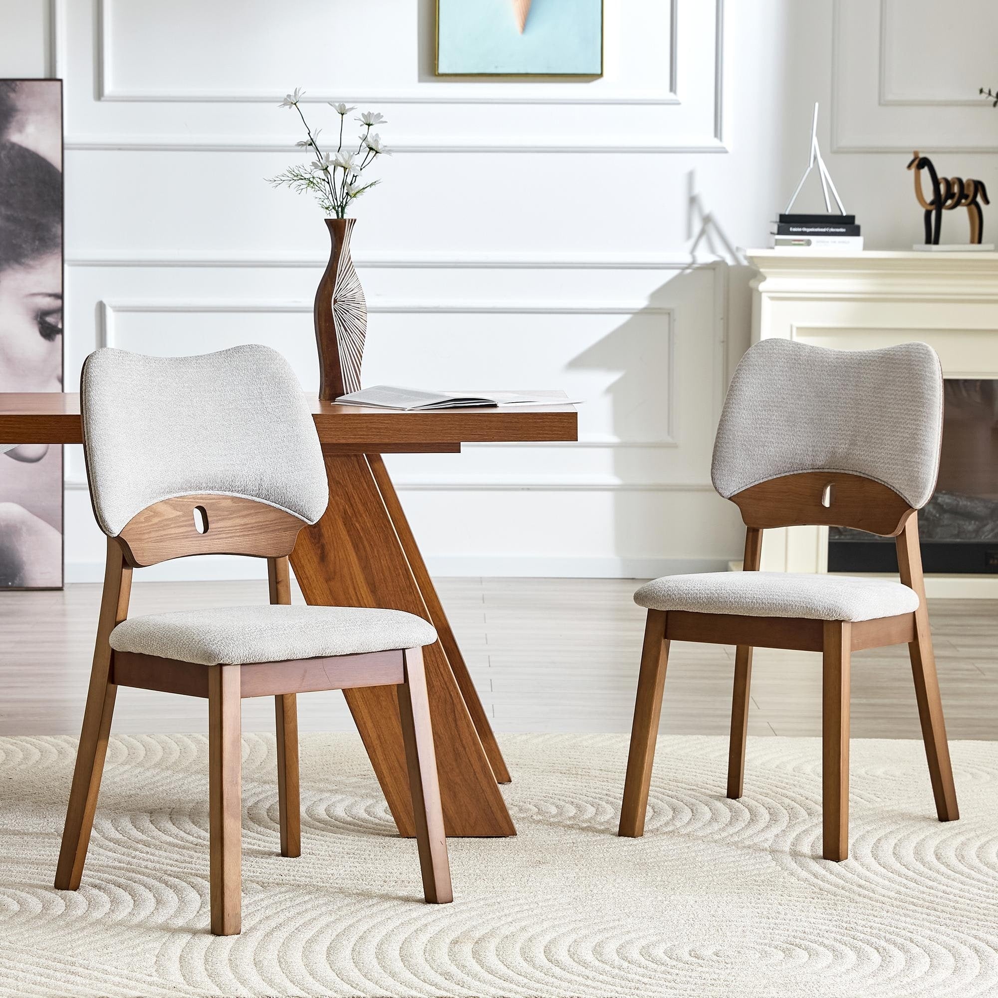 Roomfitters Walnut Solid Wood Dining Chairs Pu Padded Seat Arched Hollow Out Design Set Of 2 Side Chairs