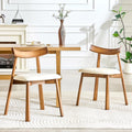 Roomfitters Walnut Solid Wood Dining Chairs White Pu Upholstery Curved Backrest Side Chairs Set Of 2 Mid Century Set Of 2
