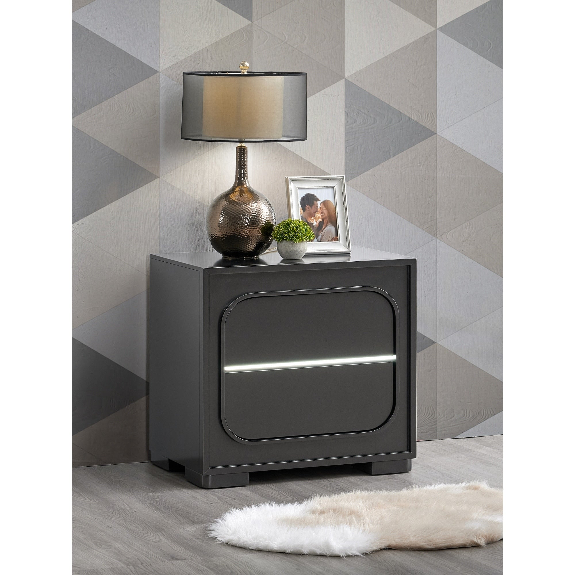 Roomfitters Wave 2 Drawer Smart Nightstand Wood Grain Led Light Accents Fully Assembled Tech End Table