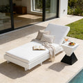 Roomfitters White Acacia Wood Chaise Lounge Cream Water Repellent Cushion 400Lbs Capacity Reclining Sun Lounger Set