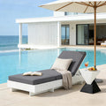 Roomfitters White Acacia Wood Chaise Lounge Grey 3 Fold Water Repellent Cushion 400Lbs Reclining Sun Lounger Set