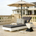 Roomfitters White Acacia Wood Chaise Lounge Grey Water Repellent Cushion 400Lbs Capacity Reclining Sun Lounger Set