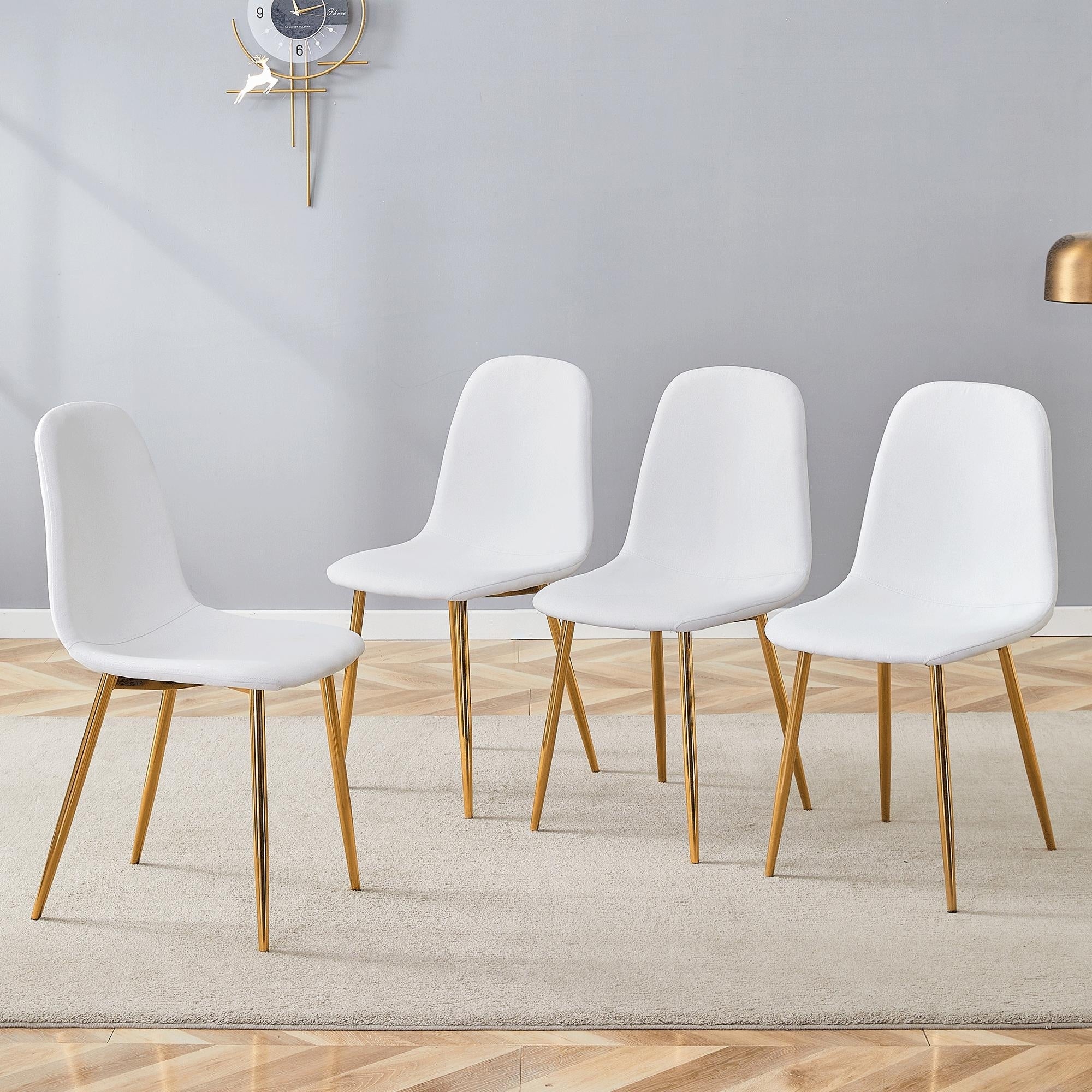 Roomfitters White Linen Dining Chairs With Metal Leg High Resilience Upholstered Seating Set Of 4 Minimalist Chairs