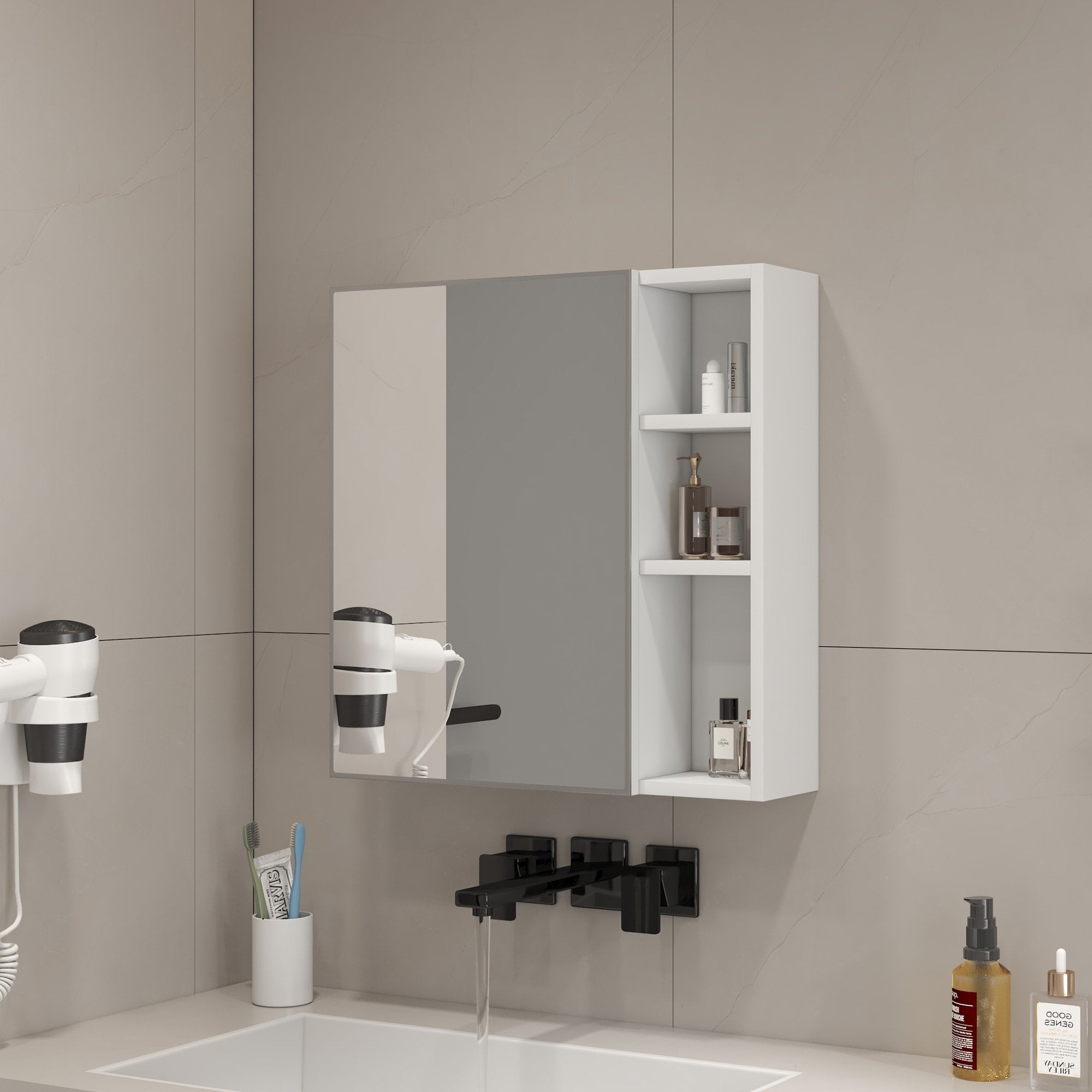 Roomfitters White Mdf Wall Mounted Bathroom Mirror Cabinet High Definition Rectangular Vanity Mirror With Storage Shelves