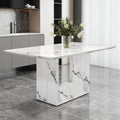Roomfitters White Marble Mdf Rectangular Dining Table O Shaped Pedestal Base Faux Marble Kitchen Table For 4 6