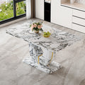 Roomfitters White Marble Mdf Rectangular Dining Table U Shaped Pedestal Base Faux Marble Kitchen Table For 4 6