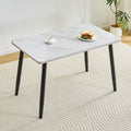 Roomfitters White Marble Patterned Glass Dining Table Metal Tapered Leg Double Layered Negotiation Table For 4 6