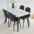 Roomfitters White Marble Patterned Glass Table Set 4 Dark Gray Linen Chairs Double Layered Table Modern Seating For 4 6