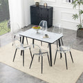 Roomfitters White Marble Patterned Glass Table Set Transparent Chairs Double Layered Table Modern Seating For 4 6