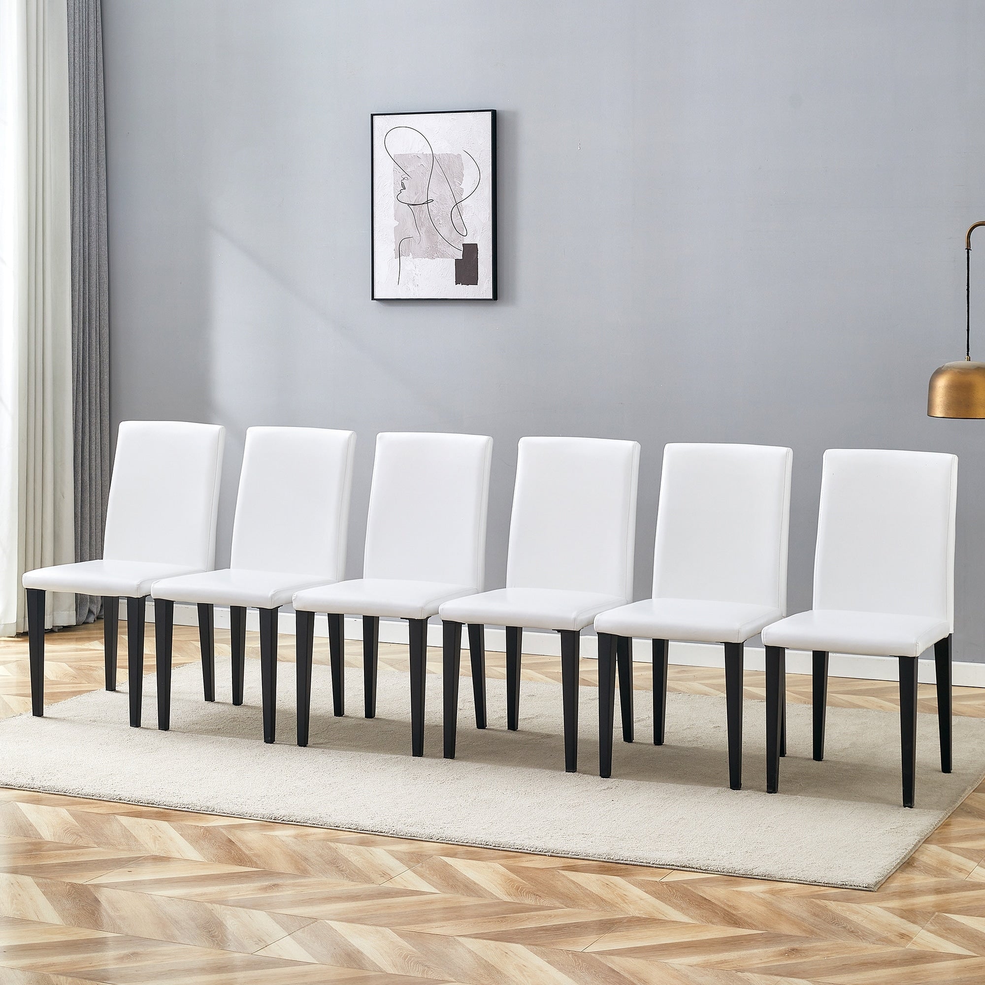 Roomfitters White Pu Leather Dining Chairs Black Metal Leg Ergonomic Upholstered Side Chairs Home Office Seating