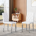 Roomfitters White Pu Leather Dining Chairs Metal Leg Button Tufted Upholstered Seating Set Of 2 Side Chairs