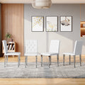 Roomfitters White Pu Leather Dining Chairs Metal Legs Button Tufted Backrest Set Of 4 Ergonomic Side Chairs