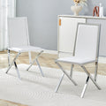 Roomfitters White Pu Leather Dining Chairs X Frame Leg Luxury Ergonomic Upholstered Seating Set Of 2 Side Chairs