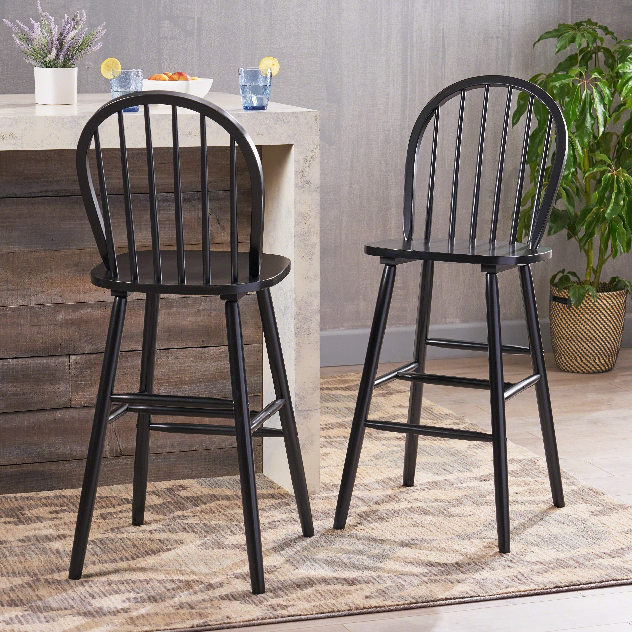 Roomfitters Windsor Back Wood Bar Stool With Spindle High Backrest For Kitchen Island Pub Counter Modern Farmhouse Black