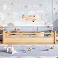 Roomfitters Wood Floor Platform Bed Full Length Cutout Guardrails Montessori Low Profile Bed With Wood Slats