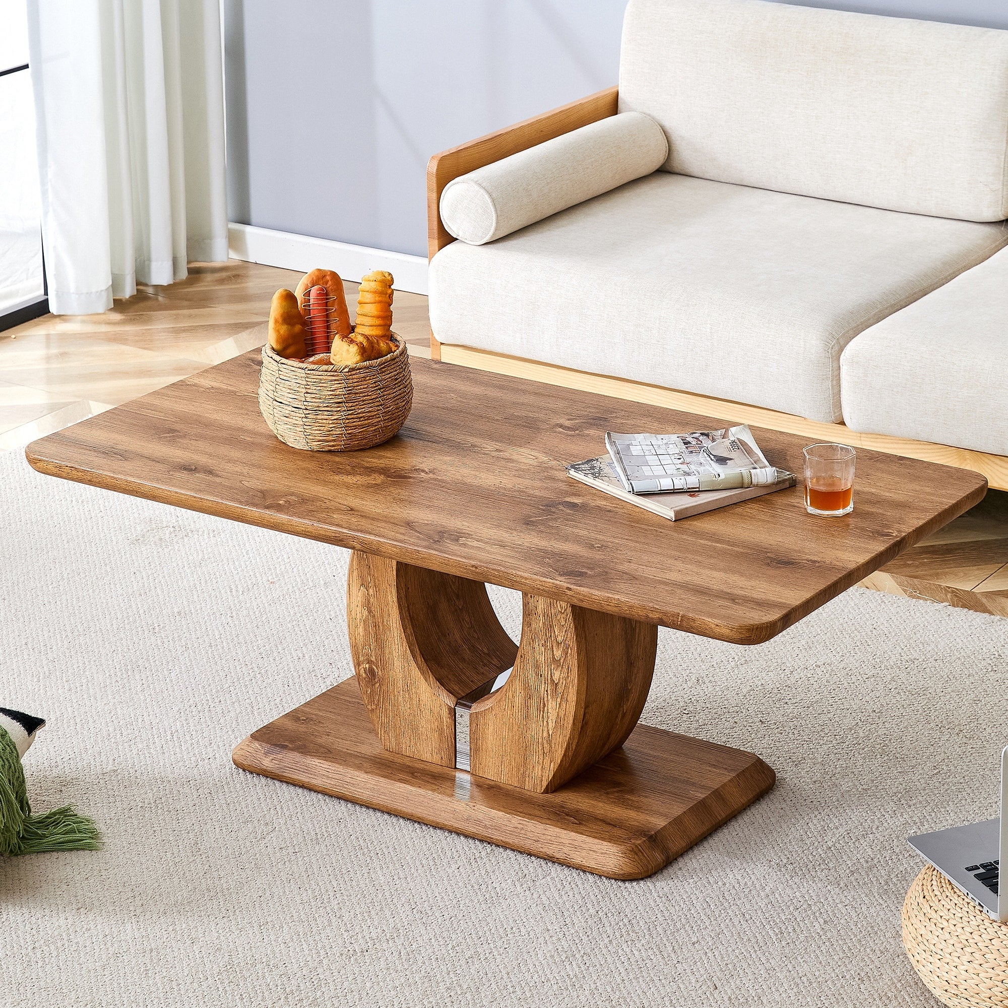 Roomfitters Wood Grain Mdf Rectangular Coffee Table Thick Base Support Pedestal Negotiation Table Modern Workstation