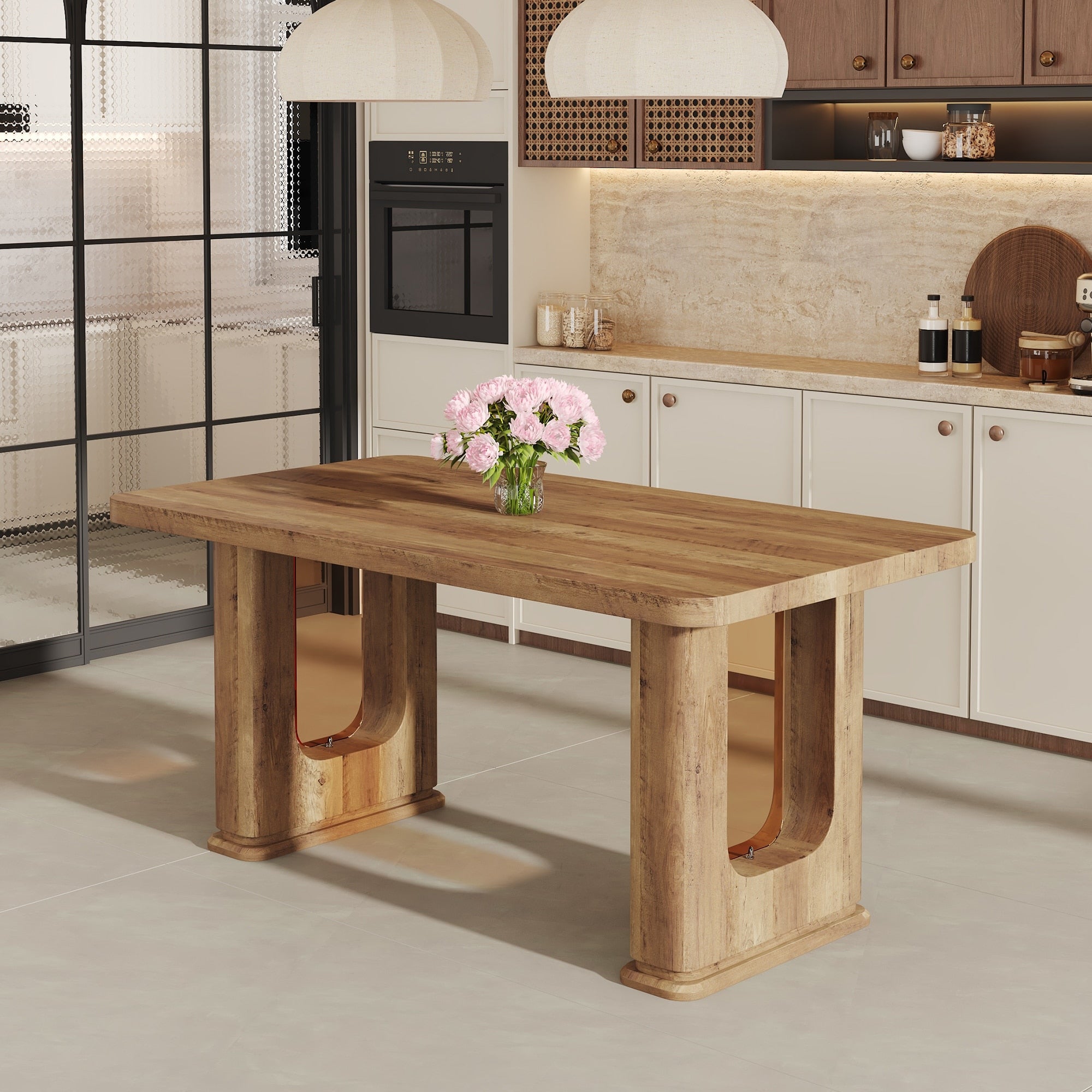 Roomfitters Wood Grain Mdf Rectangular Dining Table Glass Accents Pedestal Negotiation Table Modern Fashion Table