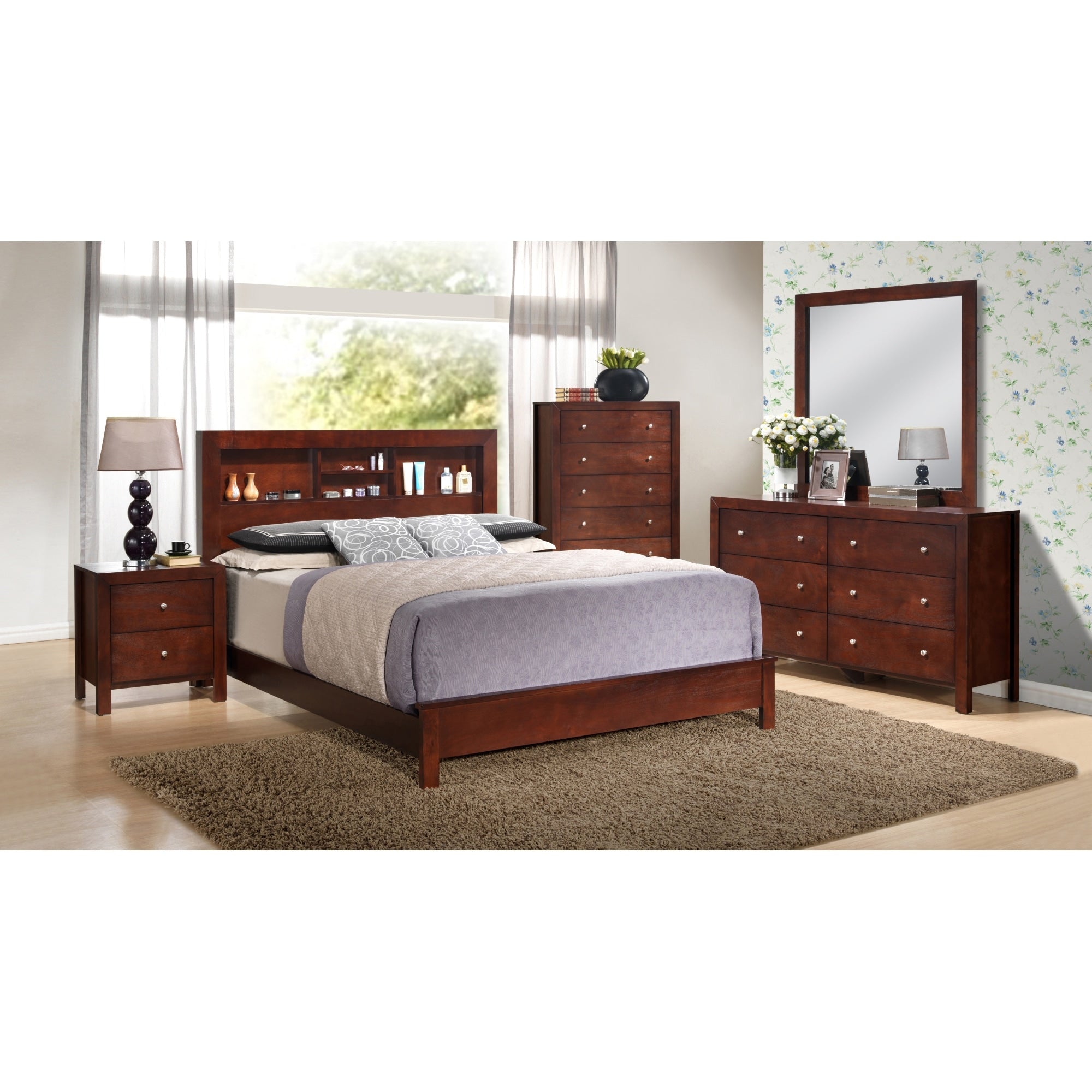 Roomfitters Wood Platform Bed Frame With Bookcase Storage Headboard No Box Spring Needed Slat Support