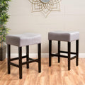 Roomfitters Zuma Backless Counter Stools Set Of 2 Grey Fabric Padded Bar Stools Rubberwood Seating Fluted Legs