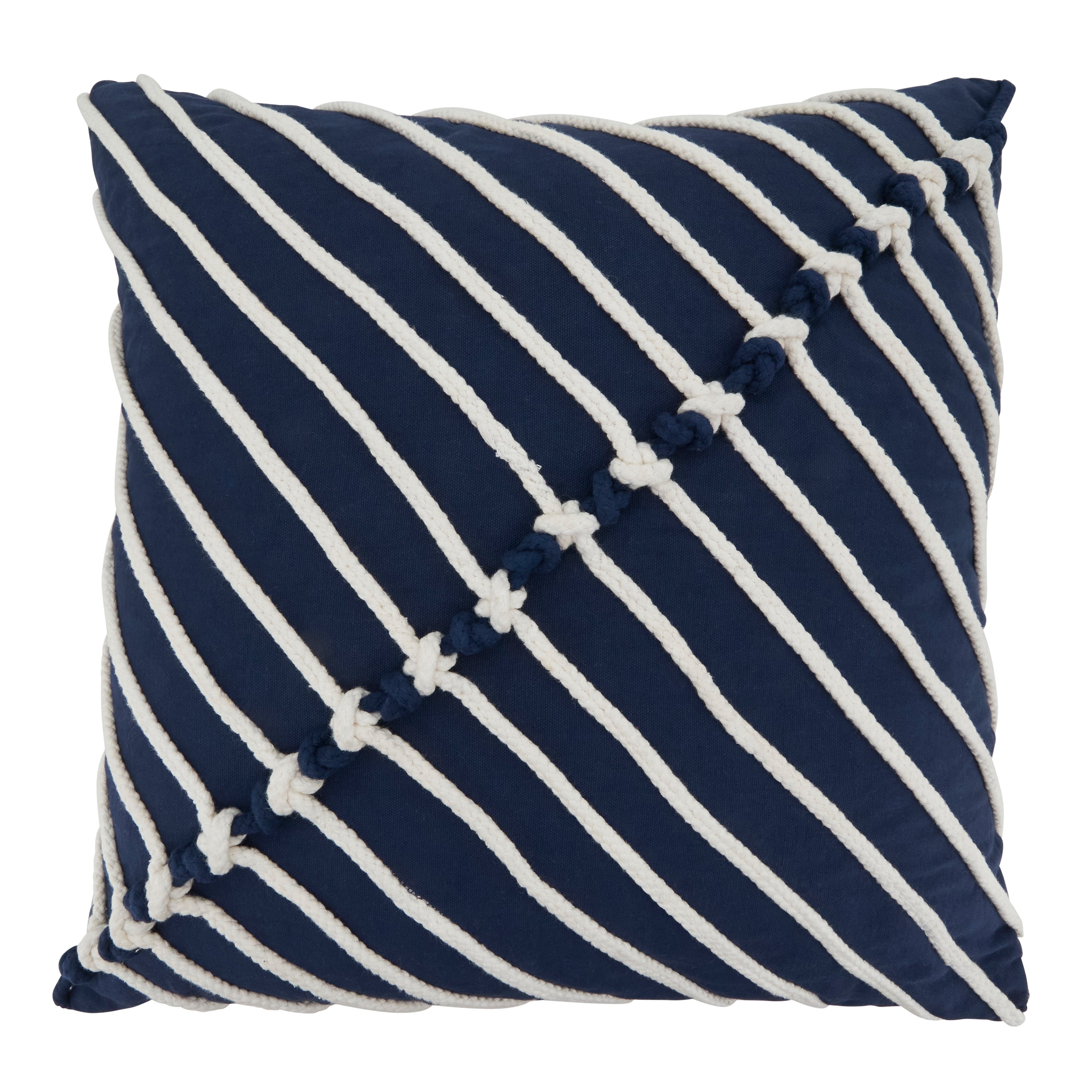 Rope Stitch Stripe Cotton Throw Pillow Nautical Textured Accent For Sofa Bed Layered Styling 20 X20