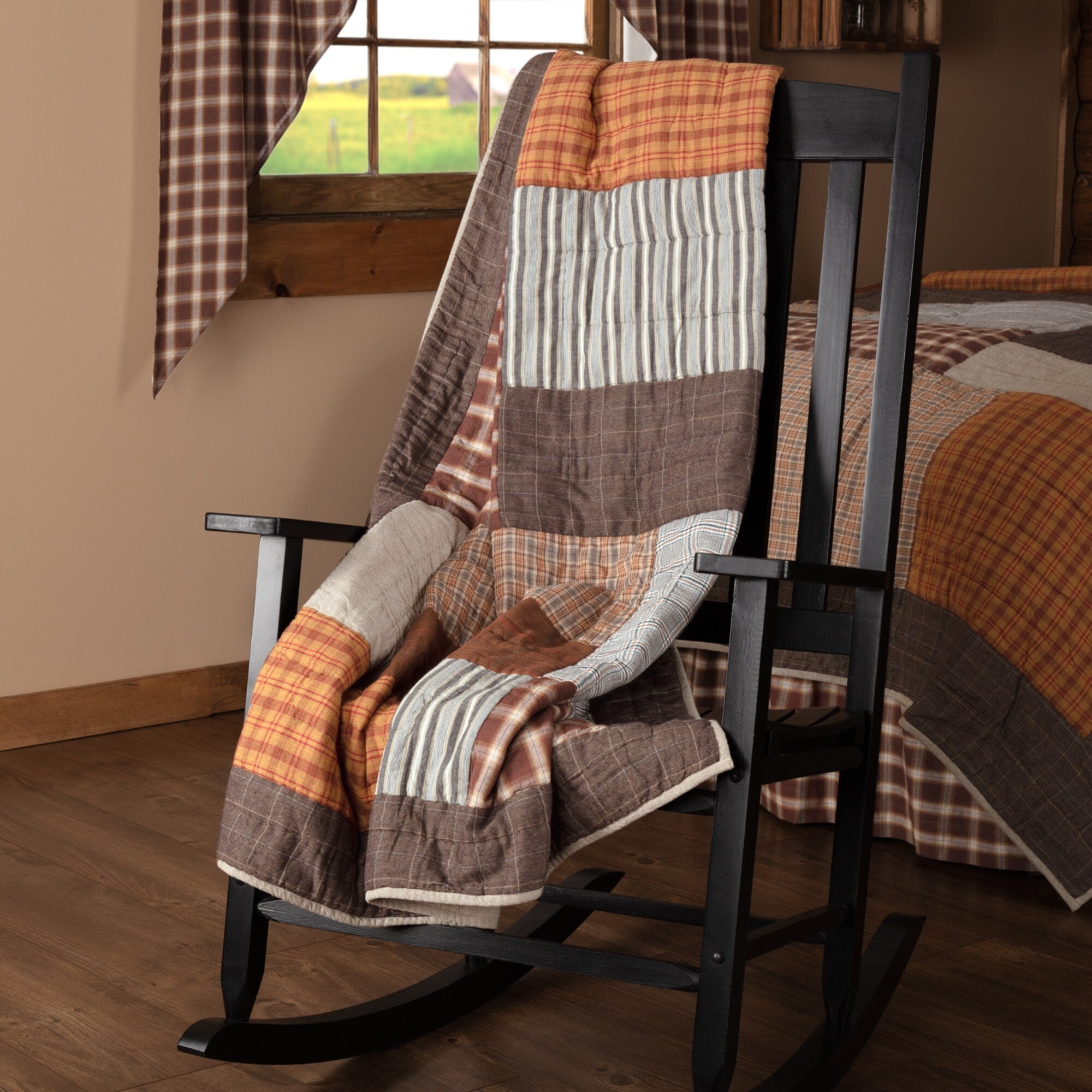 Grey Rustic Lodge Decor Sheridan Rustic Brown Throw Rod Pocket Cotton Patchwork Chambray N A