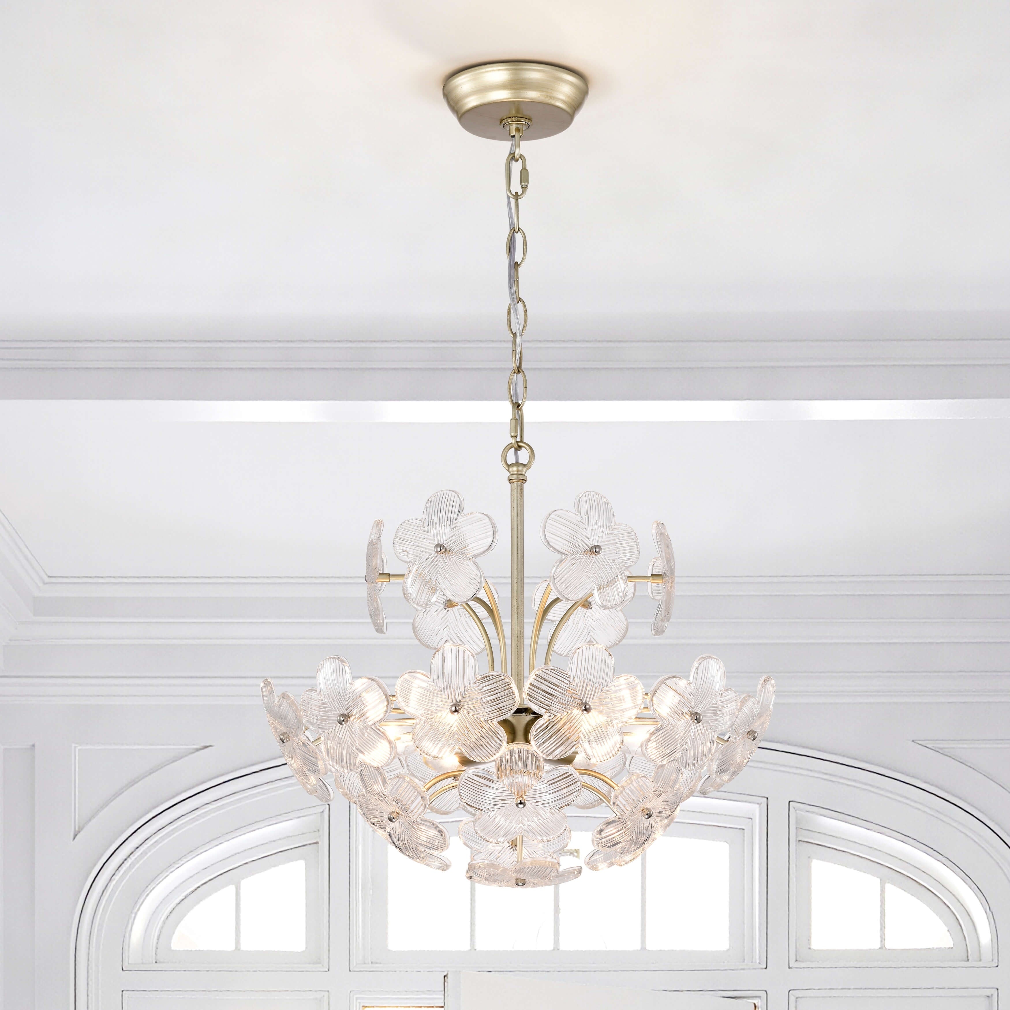 Rosa Modern 6 Light 17.7 Glam Clear Glass Flower Chandelier