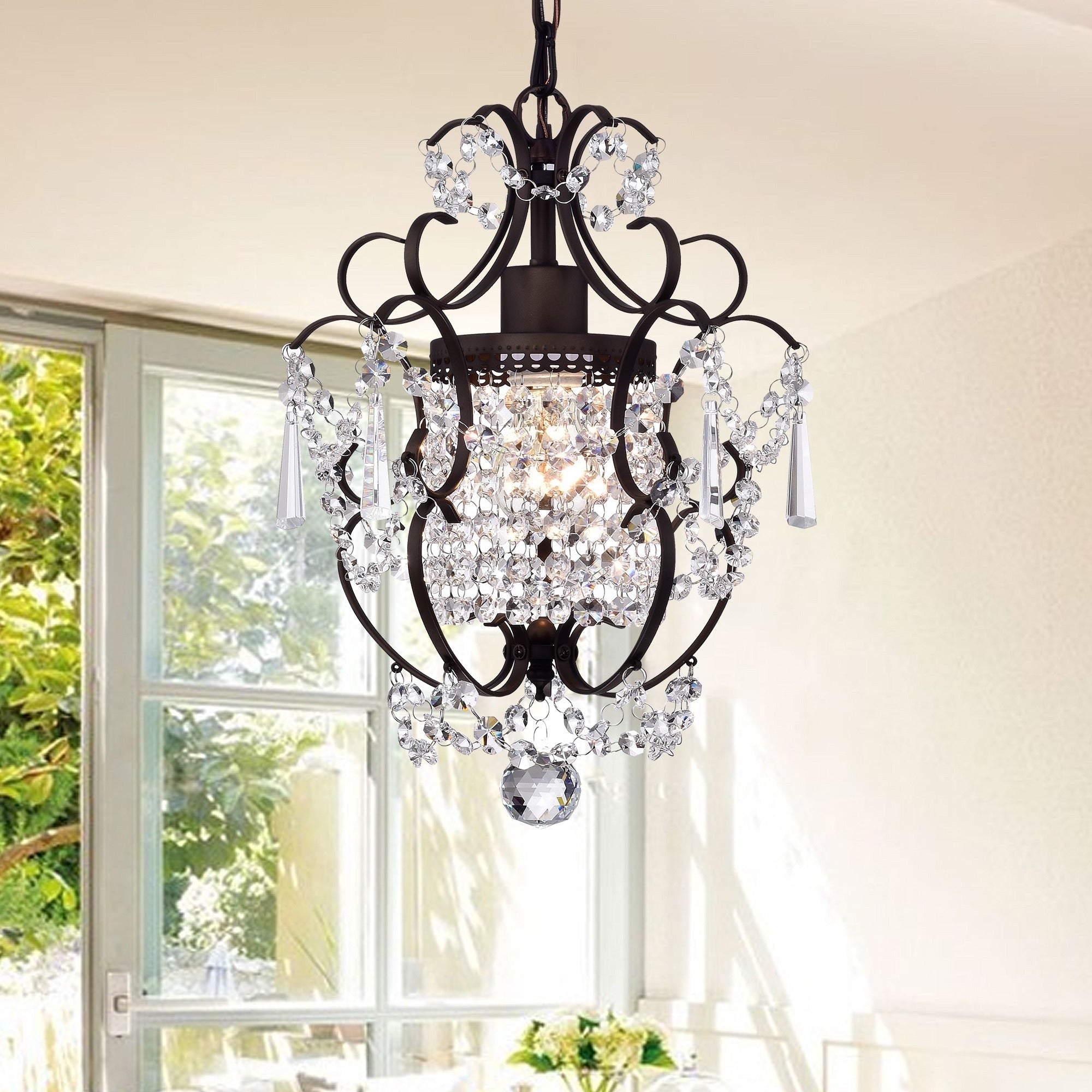 Rosalie 1 Light Antique Bronze 11 Inch Crystal Chandelier