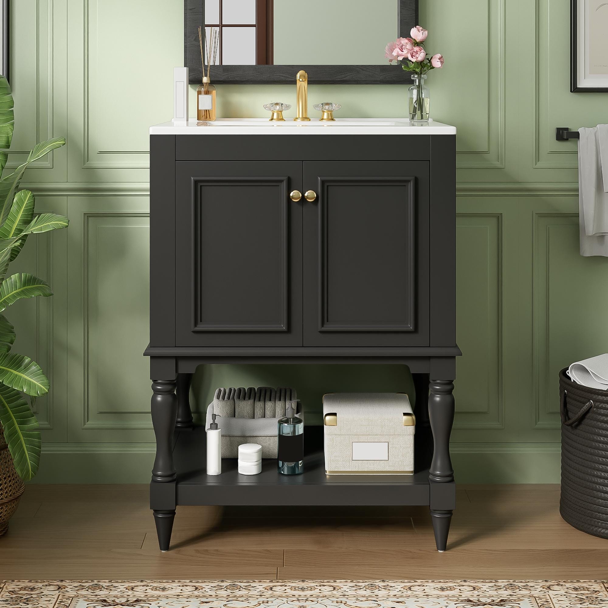 Rosdale Modern 24 Luxury Bathroom Vanity With Ceramic Sink Open Back Design Open Shelf By Gdfstudio