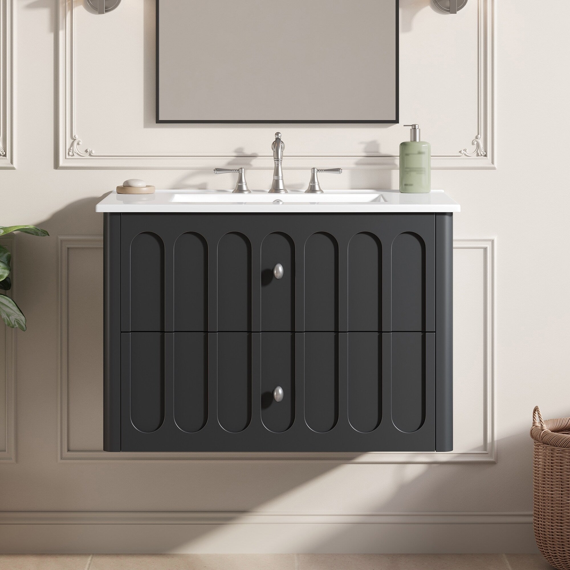 Rosdale Modern 30 Floating Bathroom Vanity With Ceramic Sink Oval Knobs Soft Close Drawers By Gdfstudio