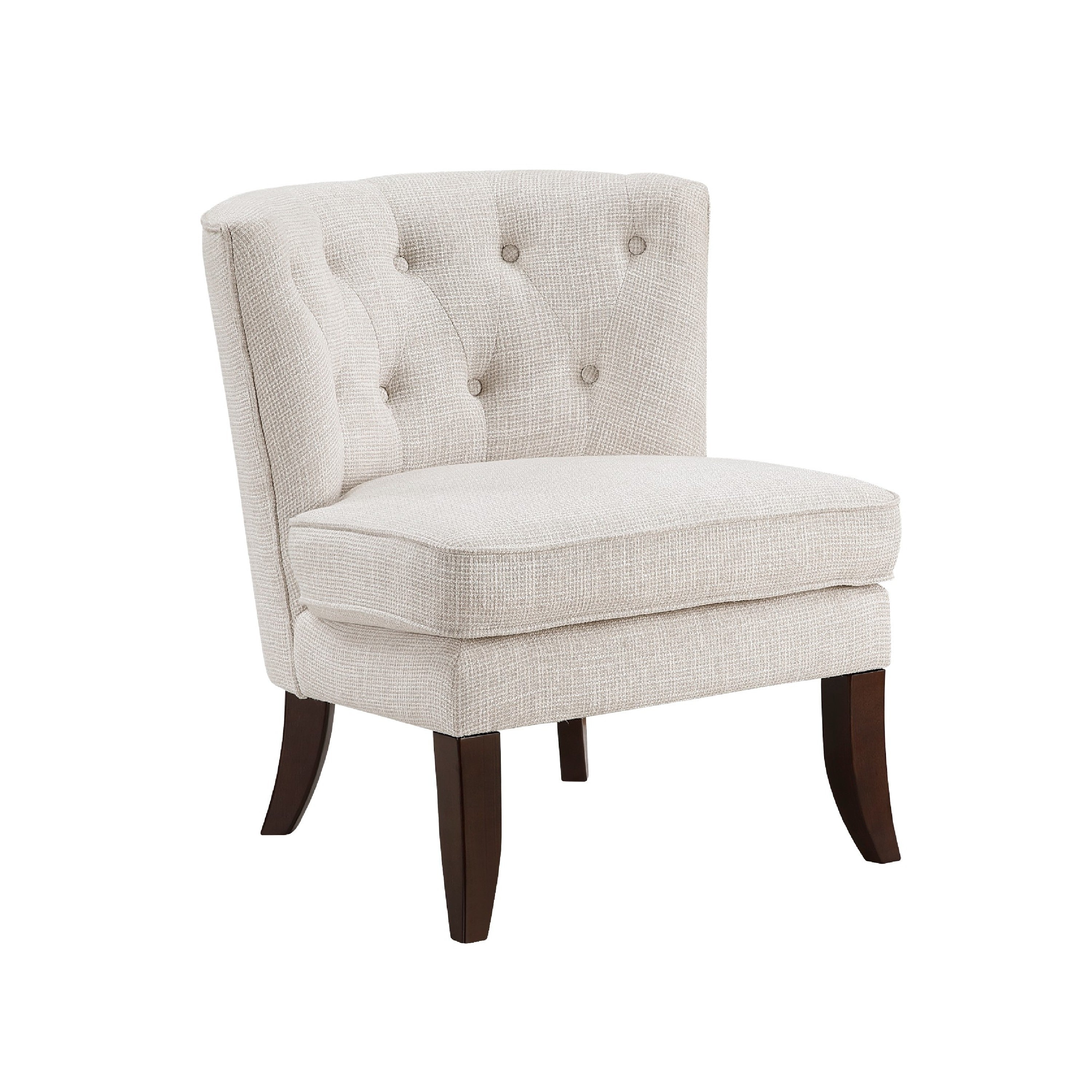 Rose Accent Chair Button Tufted Wingback Beige Polyester Brown Legs