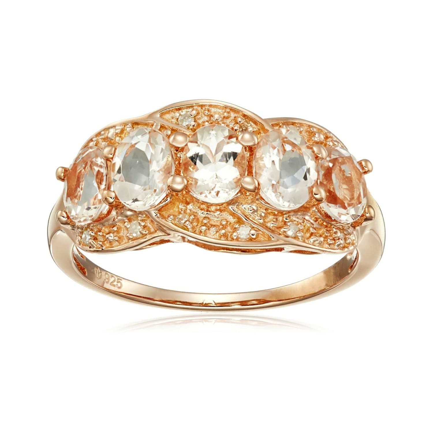 Pinctore Rose Gold Plated Silver Morganite Diamond Ring