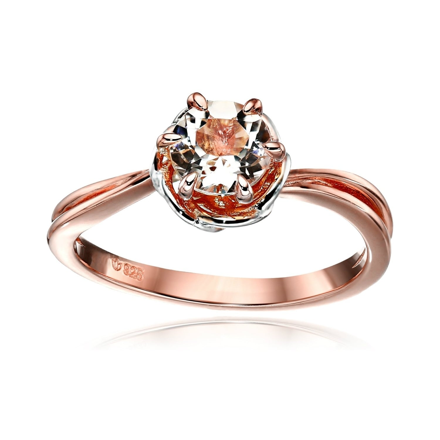 Pinctore Rose Gold Plated Silver Morganite Round Solitaire Engagement Ring