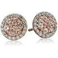 Pinctore Rose Gold Plated Silver Morganite White Zircon Stud Earrings Peach
