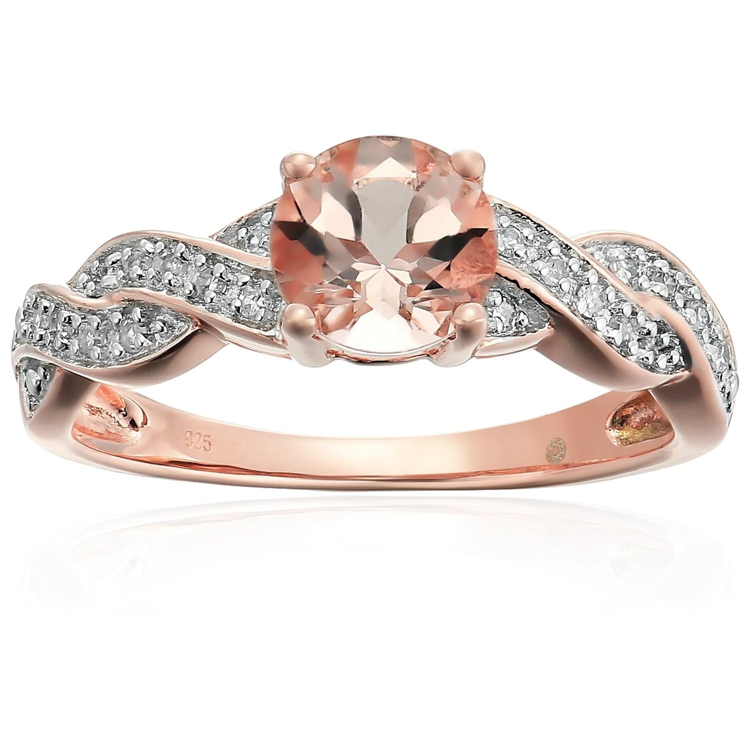 Pinctore Rose Gold Plated Silver Morganite Diamond Ring