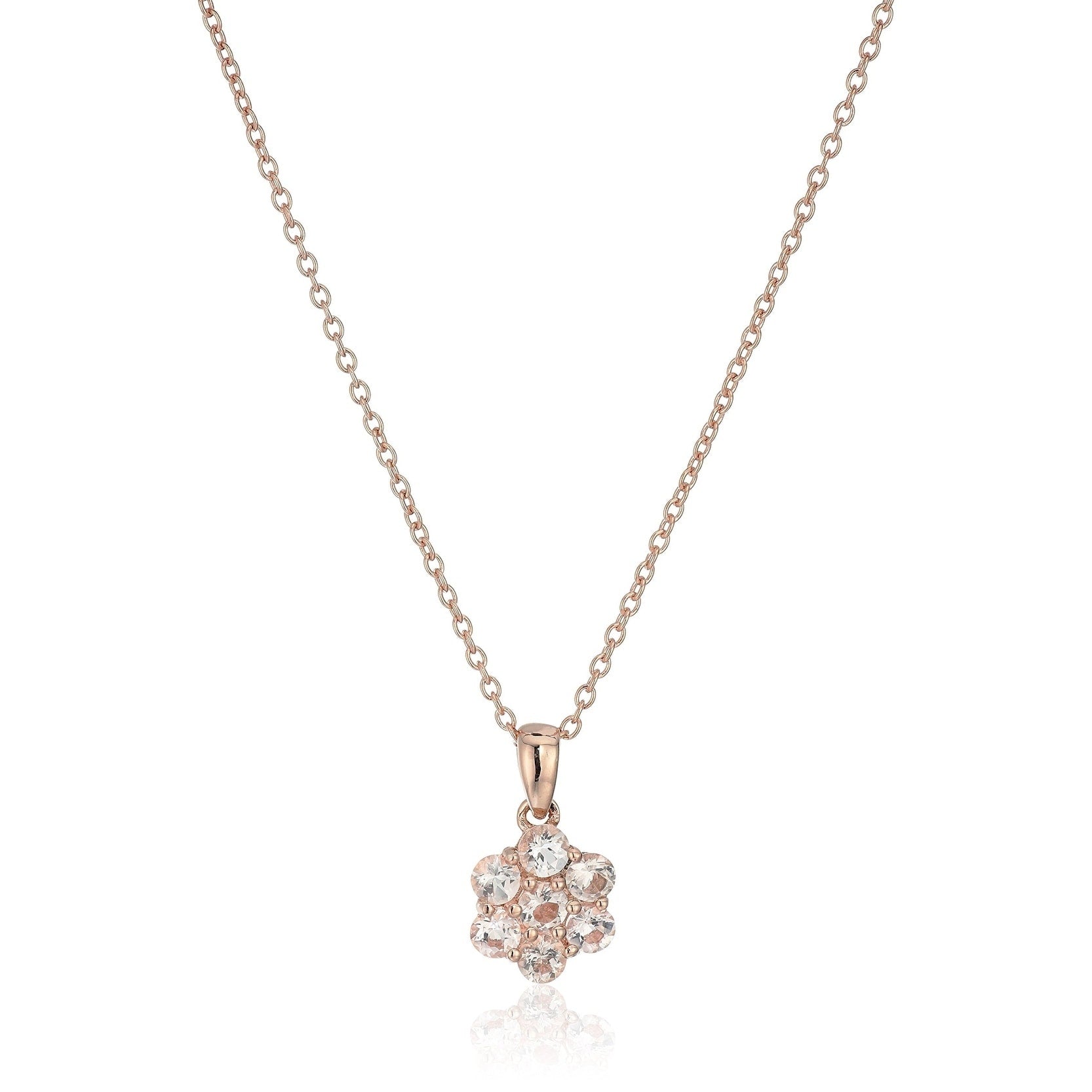 Pinctore Rose Gold Plated Silver Morganite Flower Pendant Necklace 18 Pink