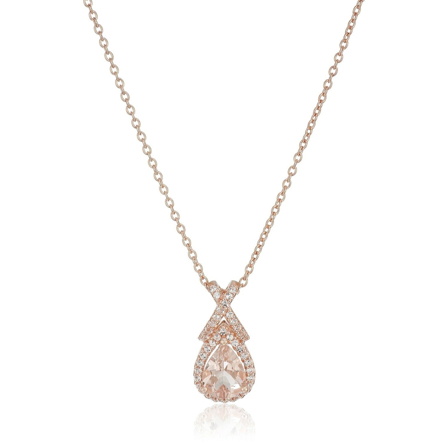 Pinctore Rose Gold Plated Silver Morganite White Topaz Pendant Necklace 18 Peach