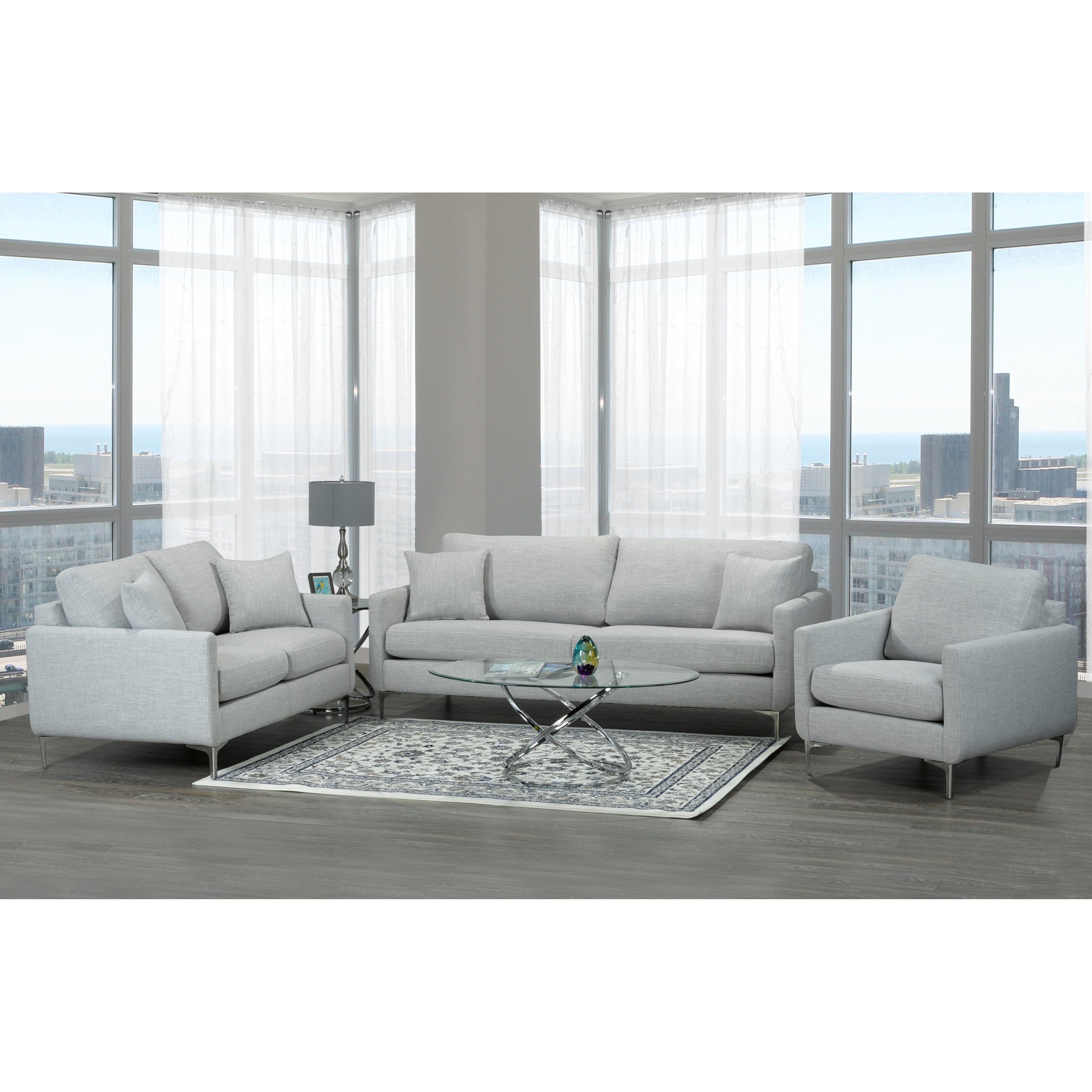 Rose Mid Century Modern Grey Fabric Sofa Loveseat And Chair
